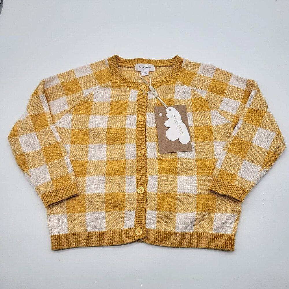 Angel Dear Baby Toddler 12-18M Gingham Check Cardigan Sweater Mustard - Picture 1 of 4